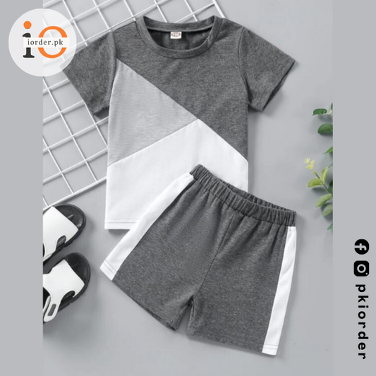 Grey Panel T-shirt Shorts Set