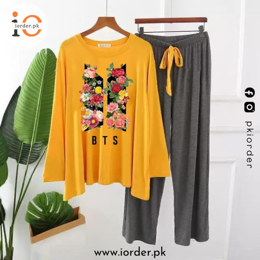 Yellow Flowered and BTS Printed Loungewear