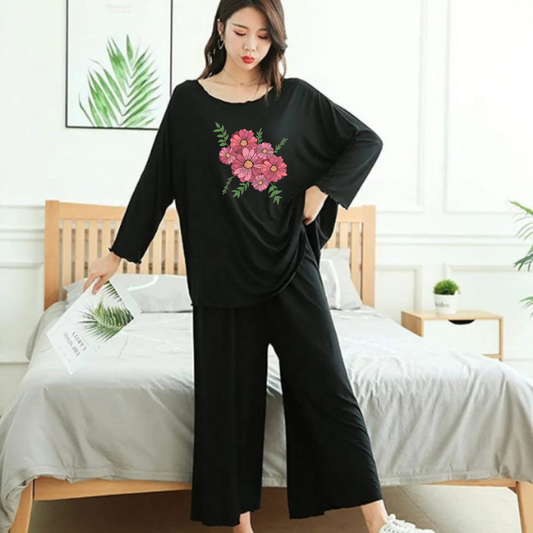 Black Flower Loose Style Loungewear