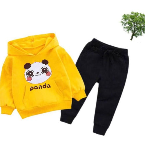 Yellow Panda Printed Kids Hoodie Set