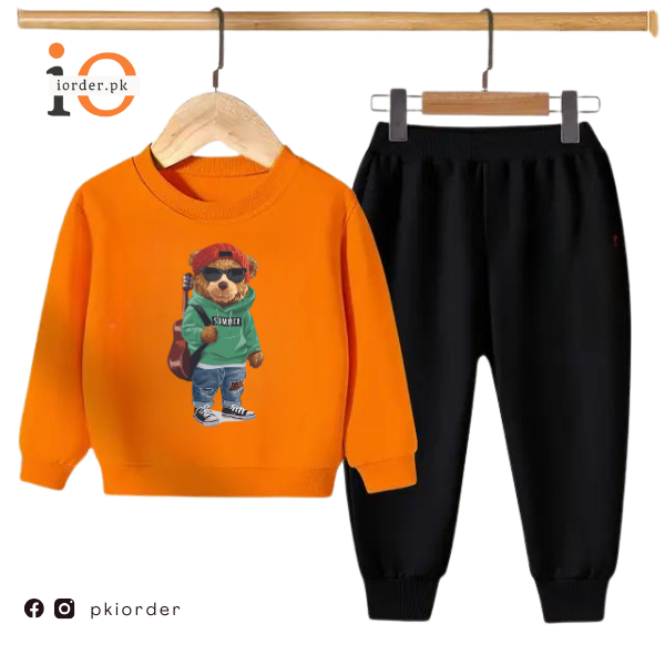 Orange Green Bear Kids Sweatshirt & Pant –