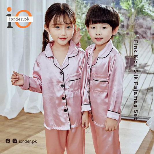 Pink Kids Silk Pajamas Set