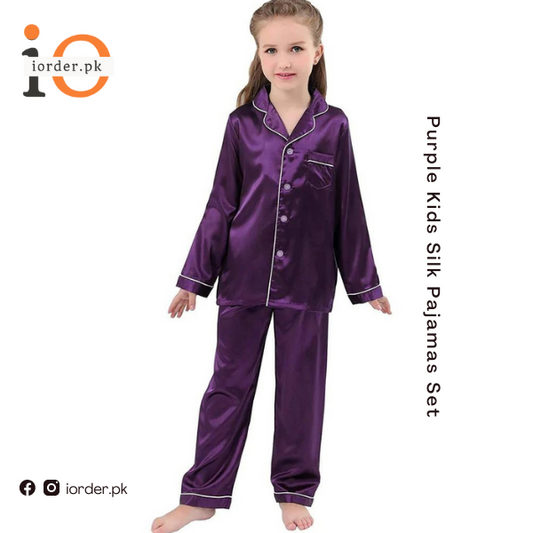 Purple Kids Silk Pajamas Set