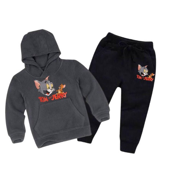 Grey Tom And Jerry Printed Kids Hoodie Set