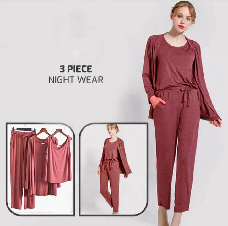 3 Pieces Long Sleeve Women Night Suit PJ Set