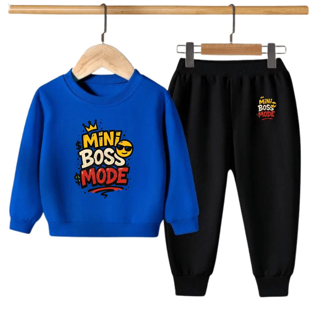 Kids “Mini Boss Mode” Sweatshirt & Jogger Pant Set – Winter Tracksuit for Boys & Girls