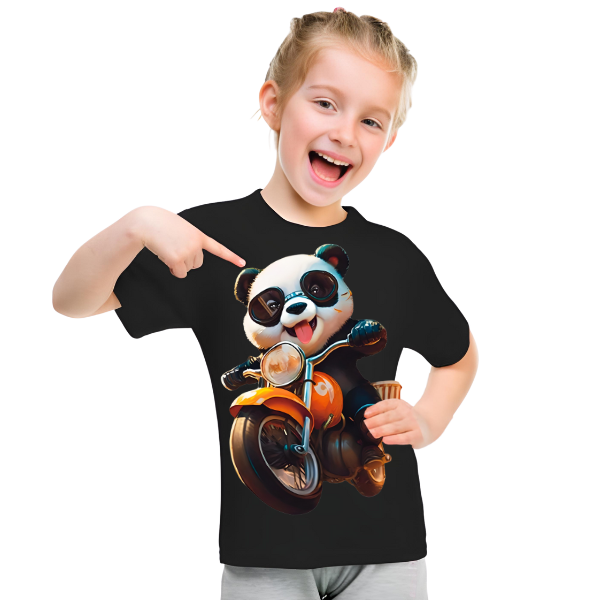 Panda Ride on Bike T Shirt For Kids