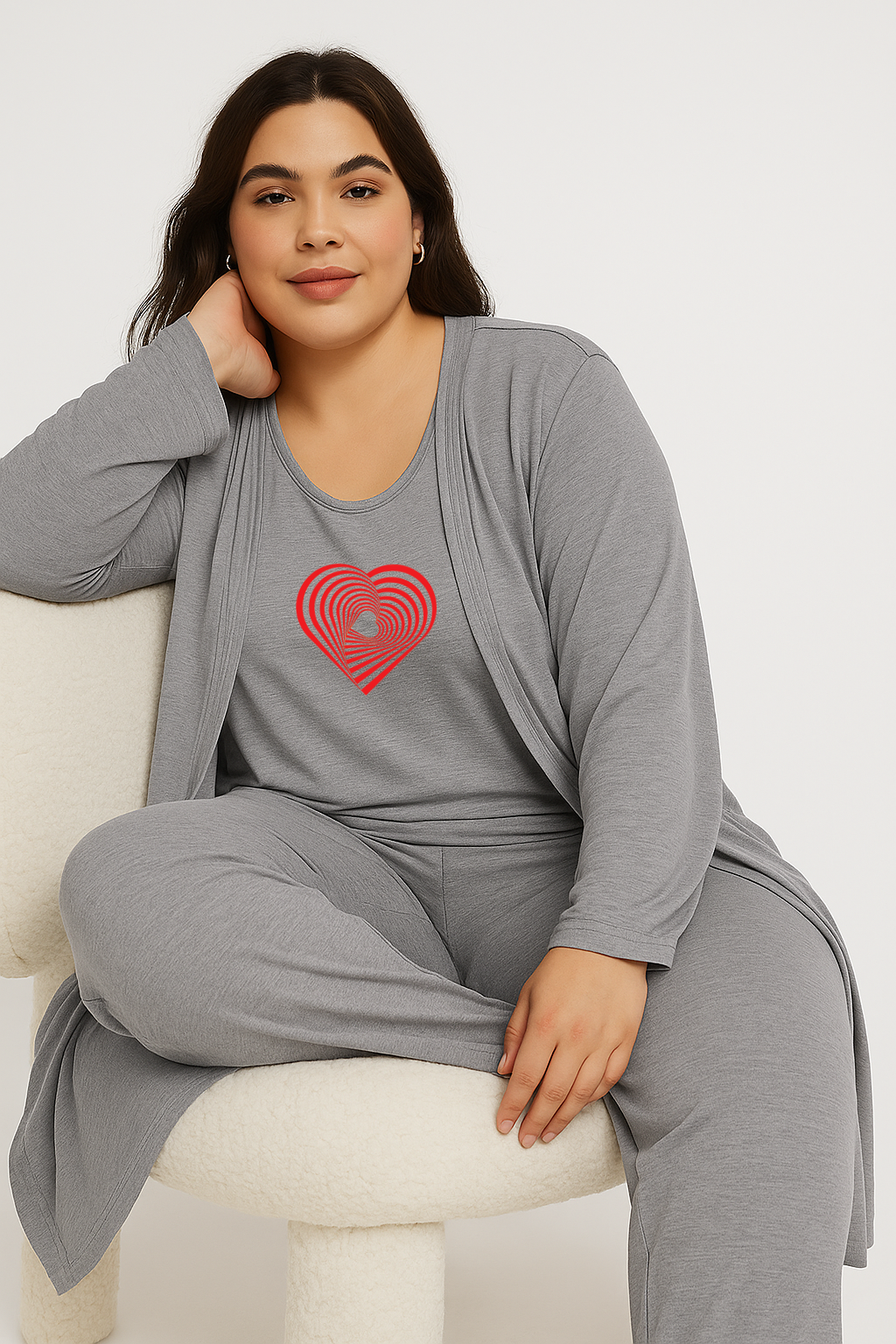 Geometrical Heart Women Night Suit 3 Pieces Set