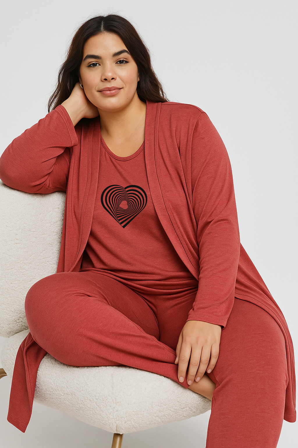 Geometrical Heart Women Night Suit 3 Pieces Set
