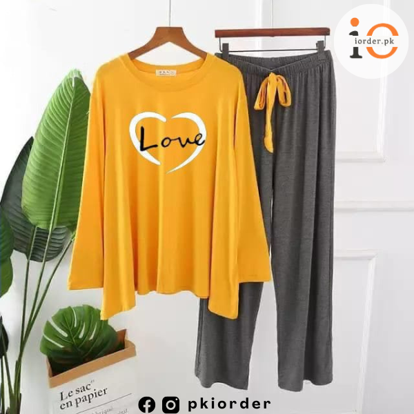 Yellow Tree Heart Printed Loungewear