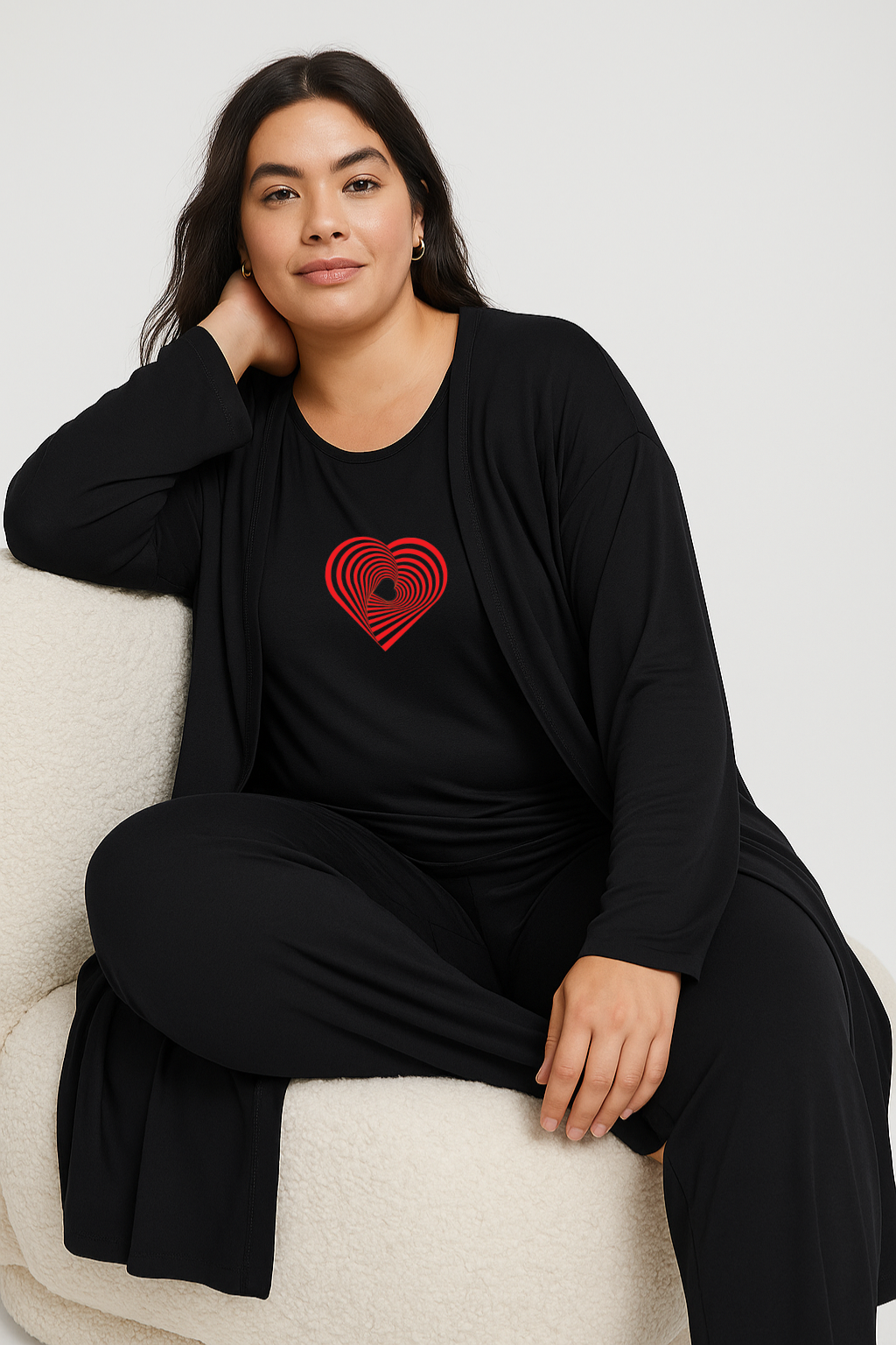 Geometrical Heart Women Night Suit 3 Pieces Set