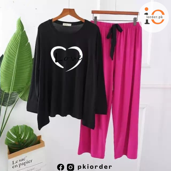 Black Love Heart Printed Loungewear