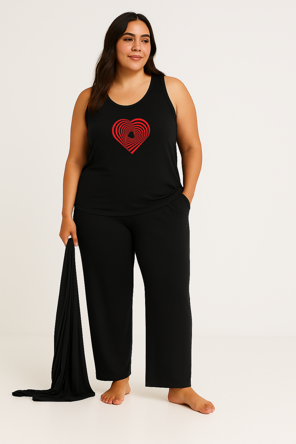 Geometrical Heart Women Night Suit 3 Pieces Set