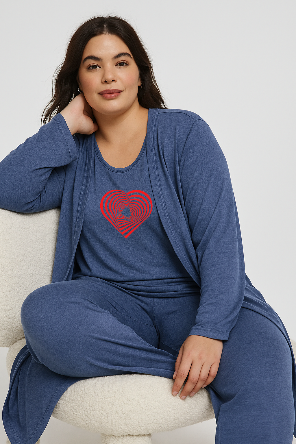 Geometrical Heart Women Night Suit 3 Pieces Set