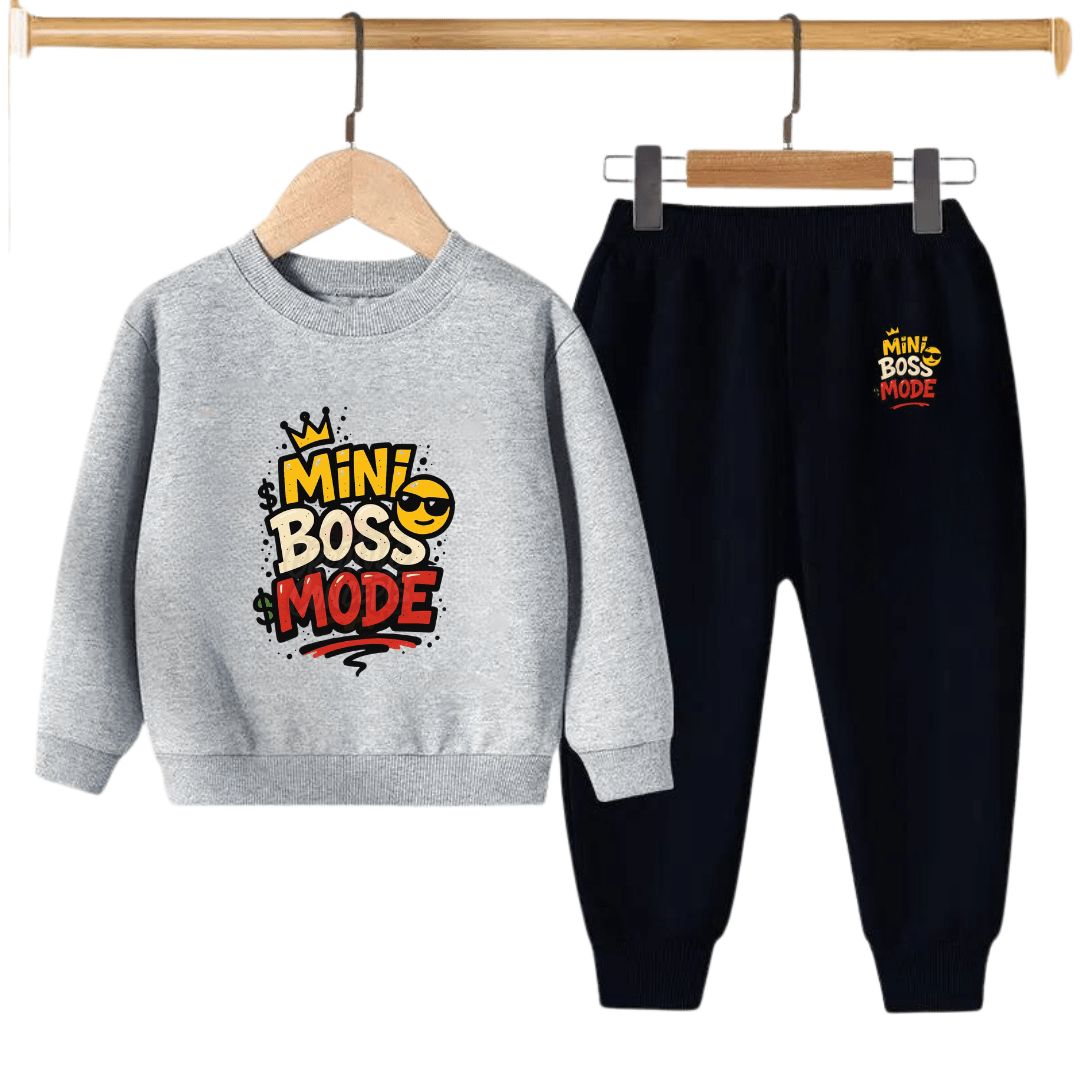 Kids “Mini Boss Mode” Sweatshirt & Jogger Pant Set – Winter Tracksuit for Boys & Girls
