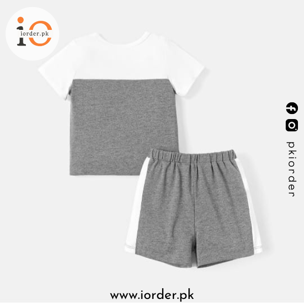 Grey and White T-shirt Shorts Set