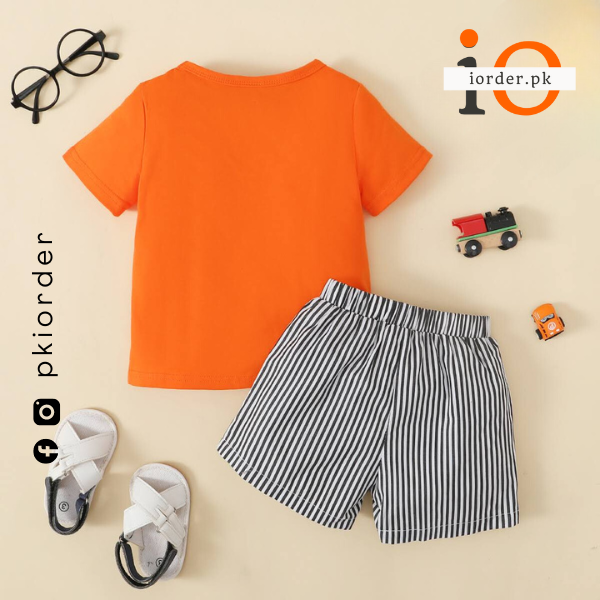 Orange White & Black Pocket Short Set
