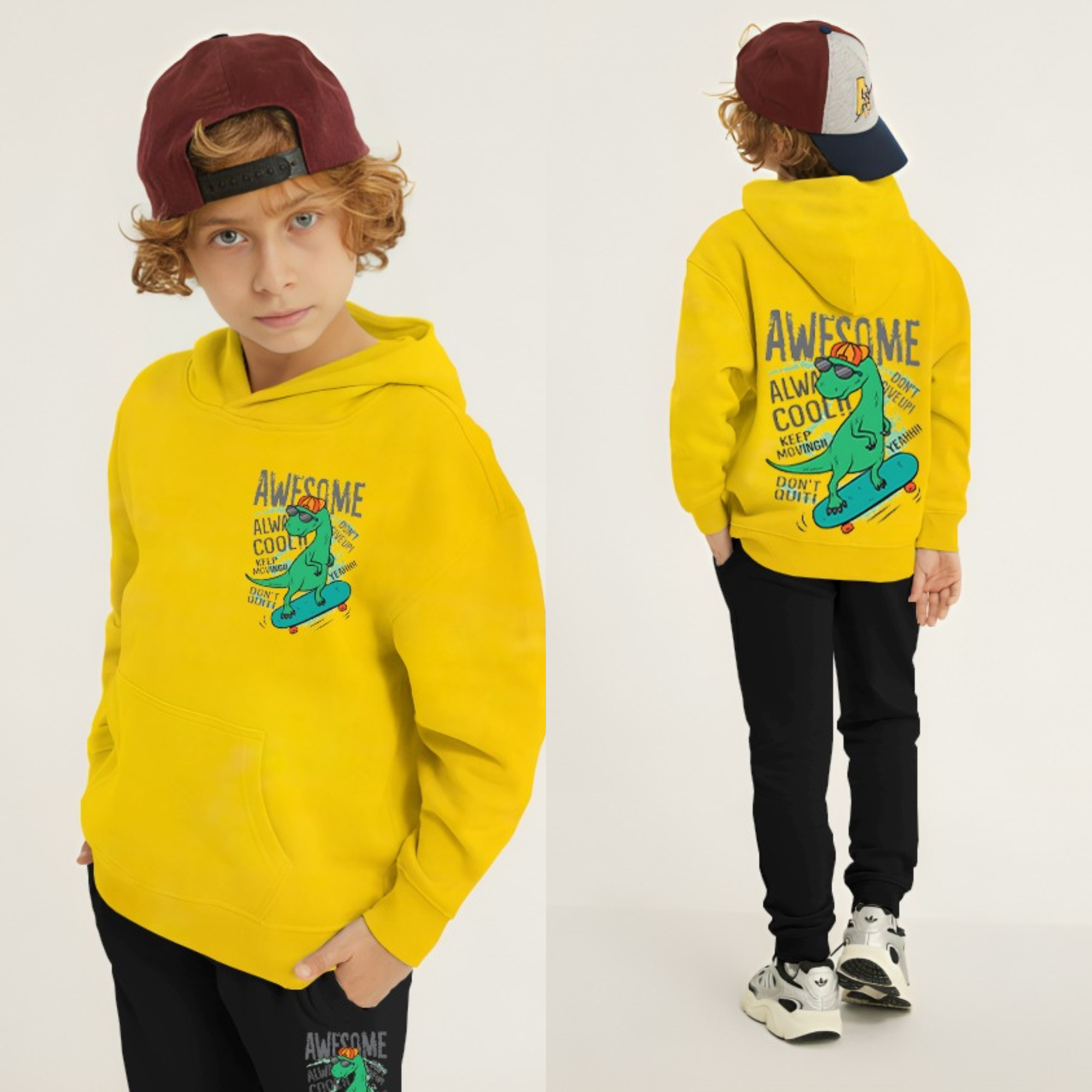 Awesome Dino Printed Kids Hoodie Set