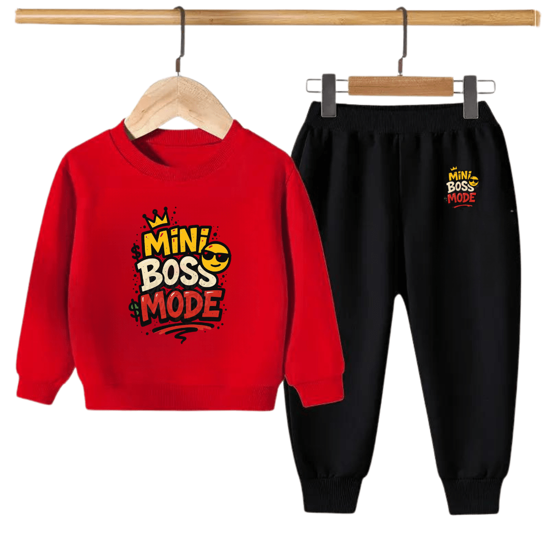 Kids “Mini Boss Mode” Sweatshirt & Jogger Pant Set – Winter Tracksuit for Boys & Girls