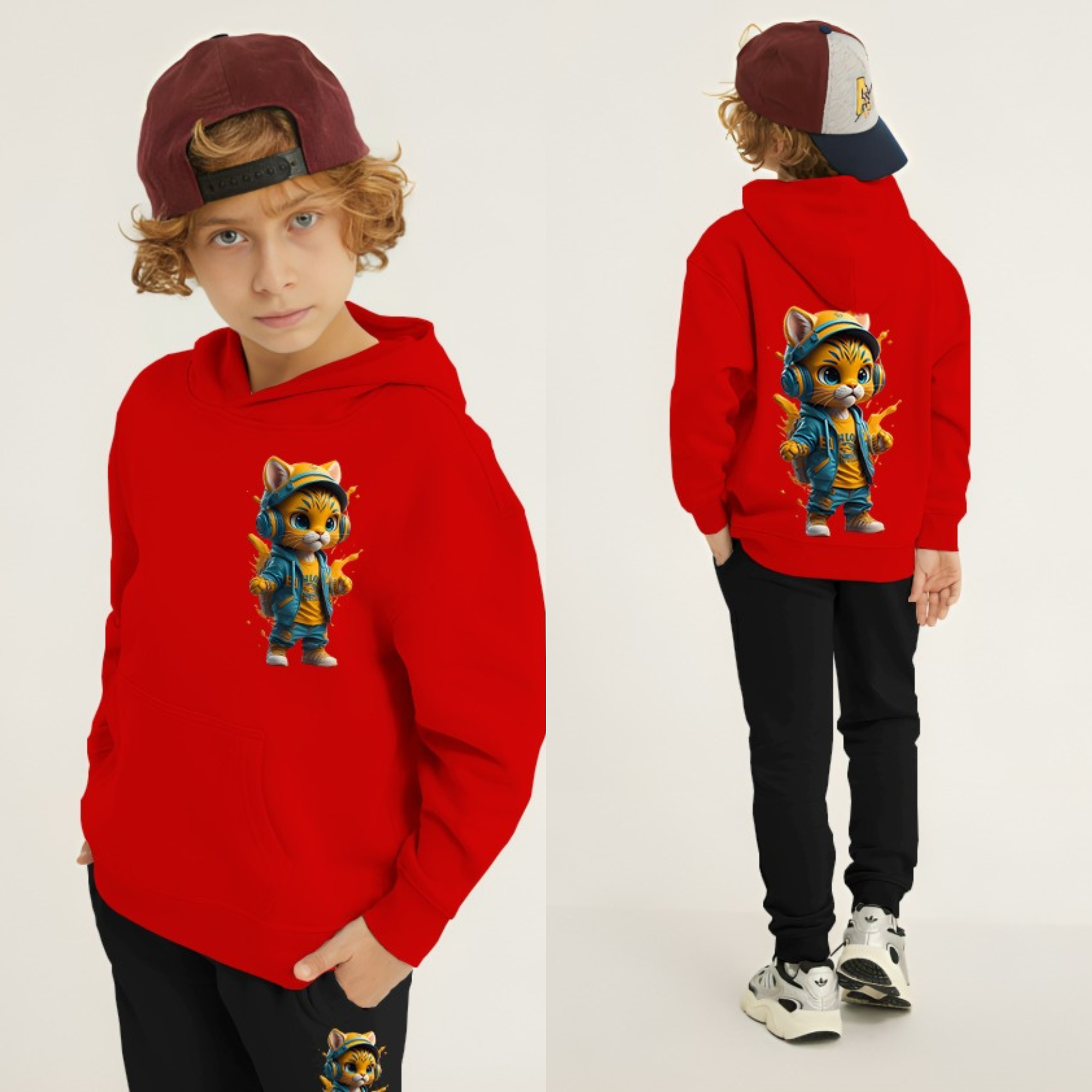 Cool Cat Printed Kids Hoodie Set