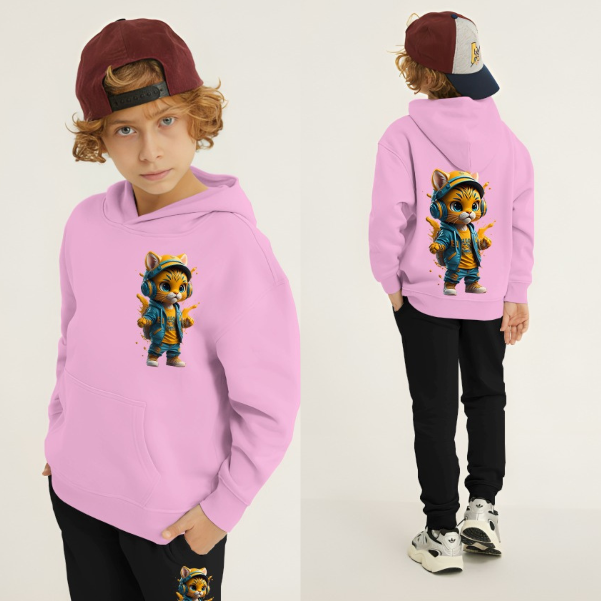 Cool Cat Printed Kids Hoodie Set