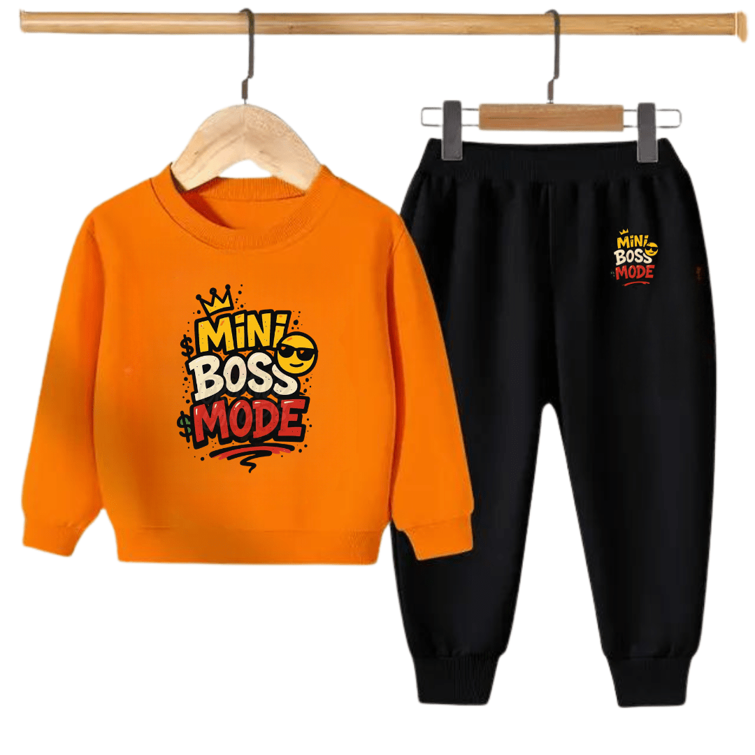 Kids “Mini Boss Mode” Sweatshirt & Jogger Pant Set – Winter Tracksuit for Boys & Girls