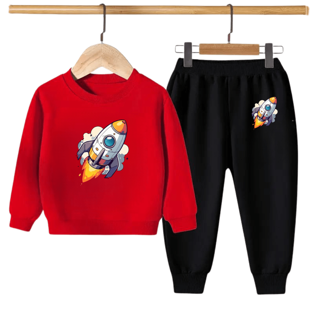 Rocket Print Kids Sweatshirt & Jogger Set –for Boys & Girls