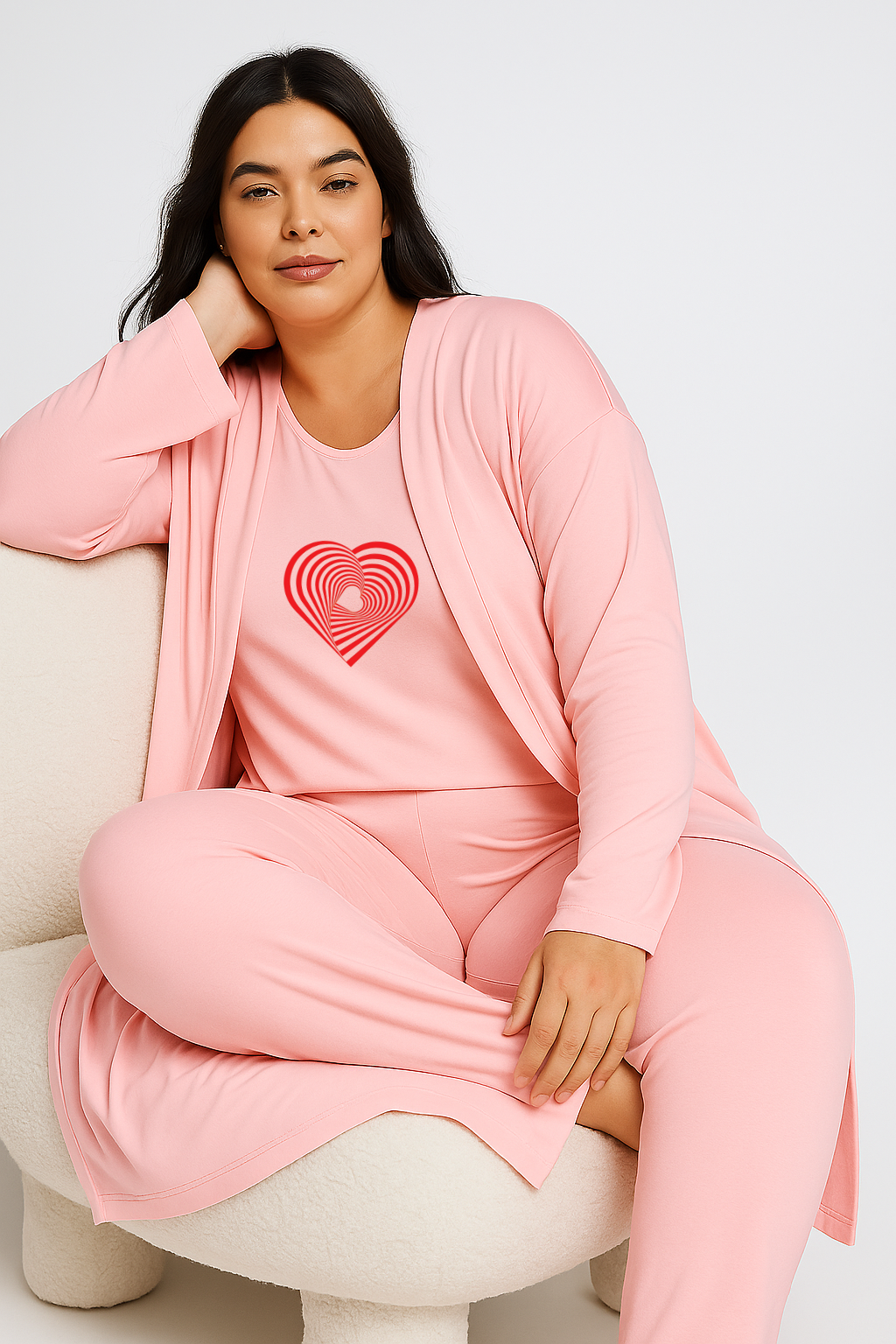 Geometrical Heart Women Night Suit 3 Pieces Set