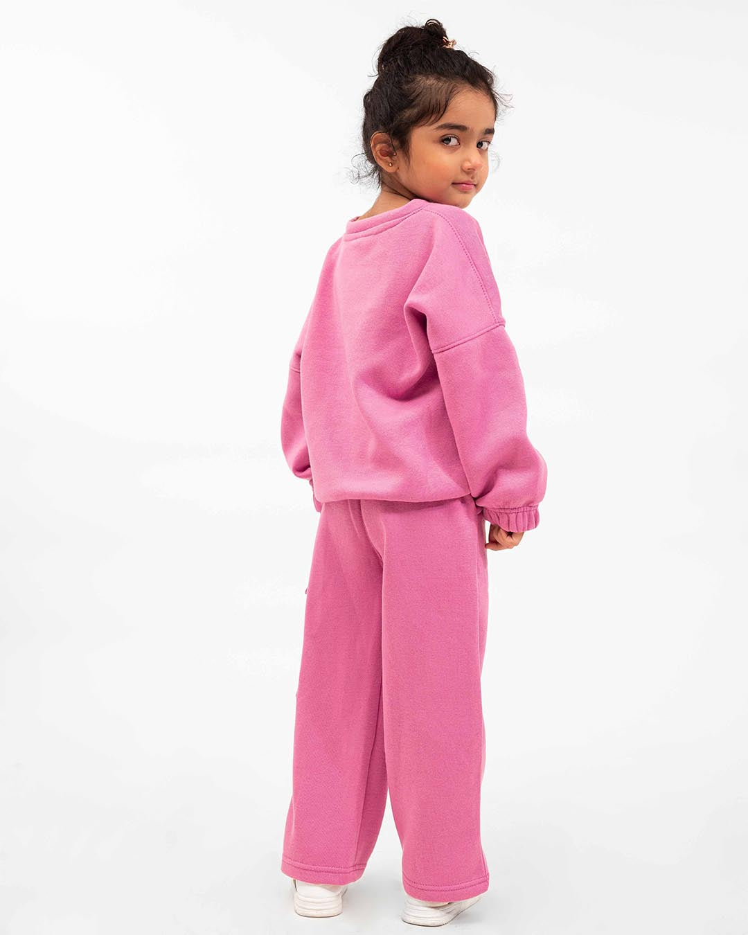 Girls Winter Fleece Cargo Suit – Pink Warm Sweatshirt & Trouser Set