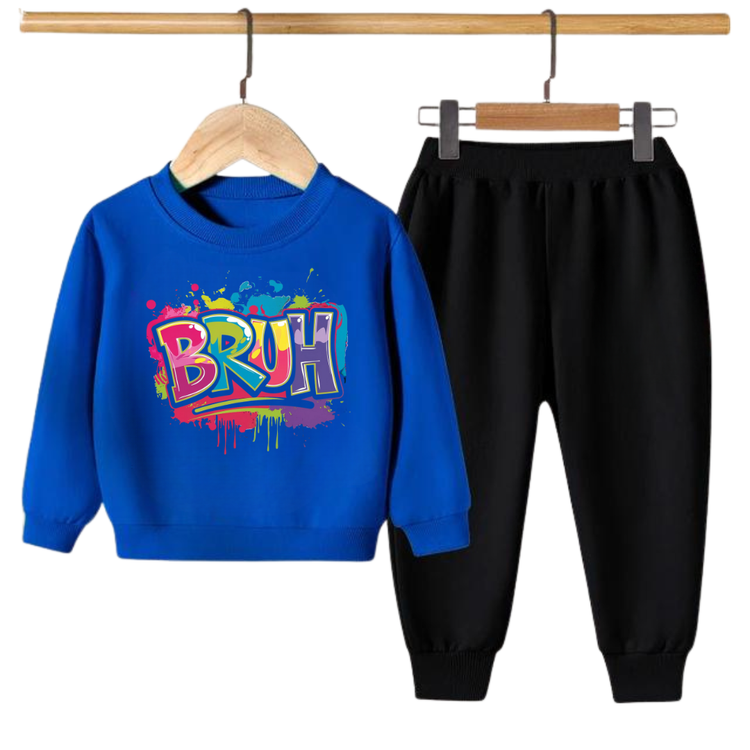 BRUH Graffiti Print Kids Sweatshirt & Jogger Set