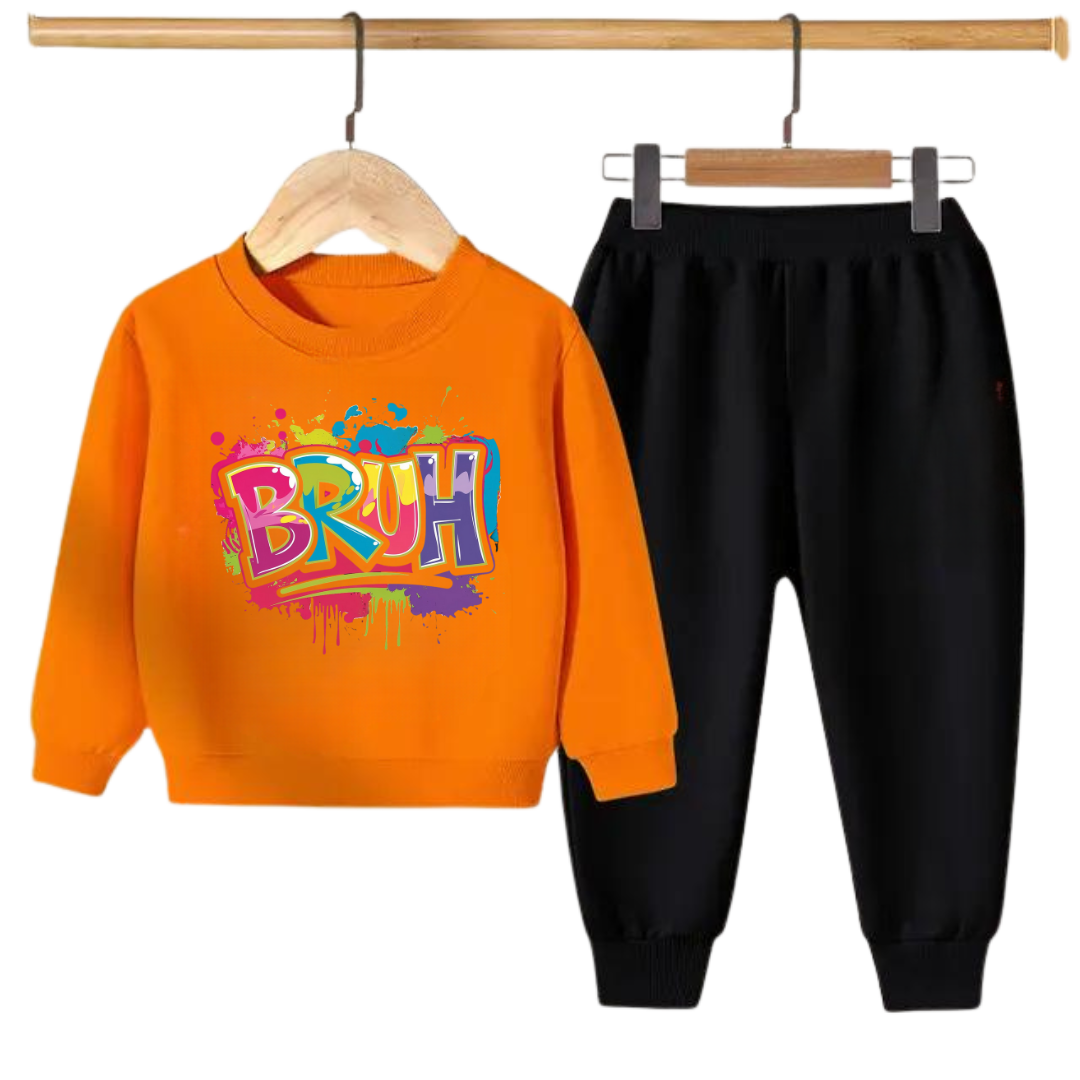 BRUH Graffiti Print Kids Sweatshirt & Jogger Set