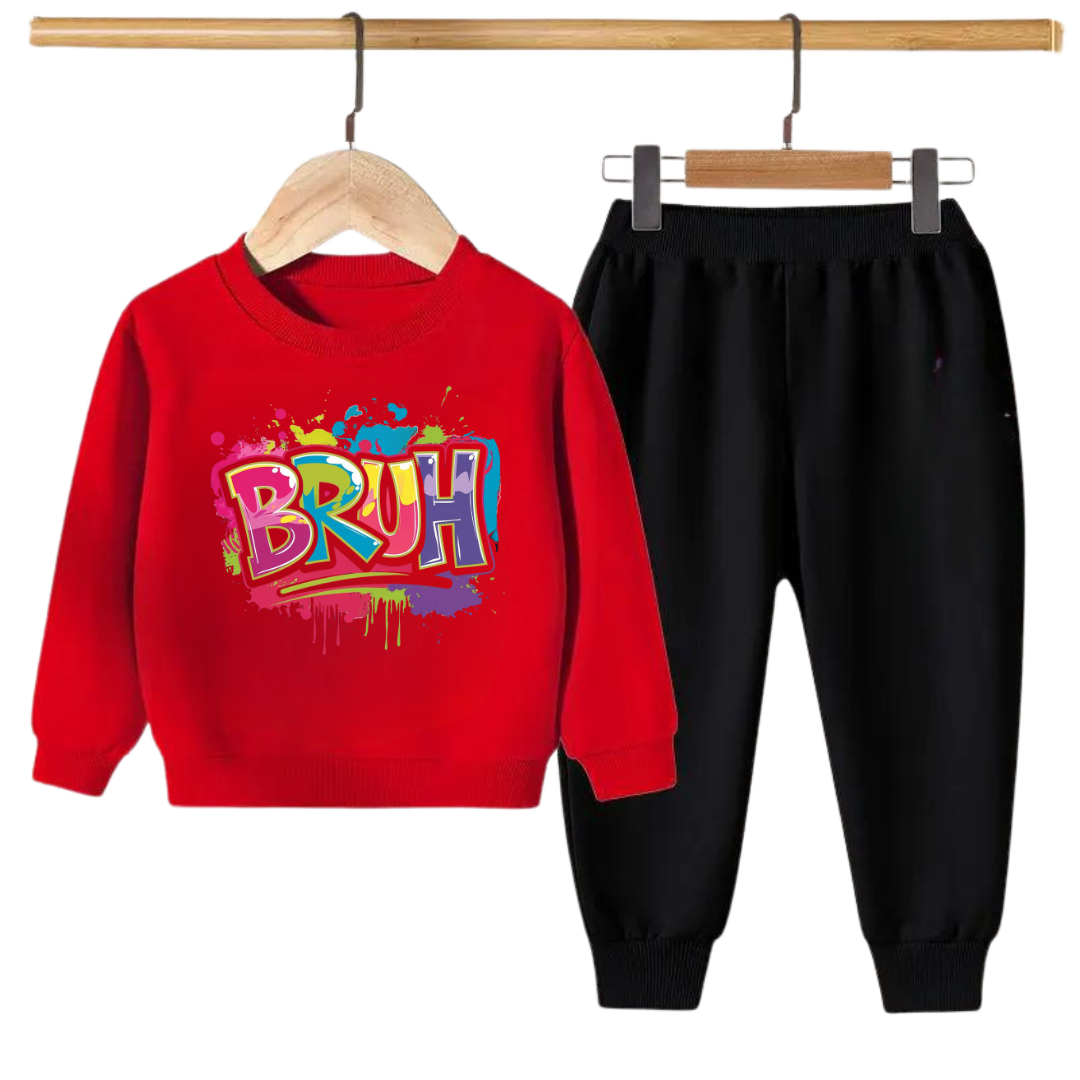 BRUH Graffiti Print Kids Sweatshirt & Jogger Set