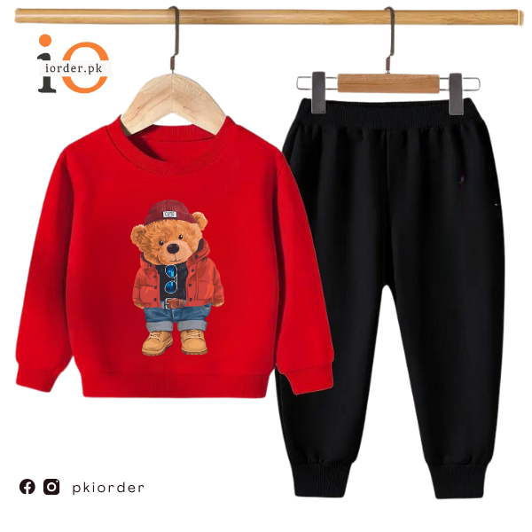 Red Cute Bear Kids Sweatshirt & Pant