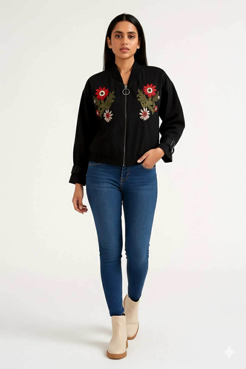 Embroidered Twin Floral Patch Jacket