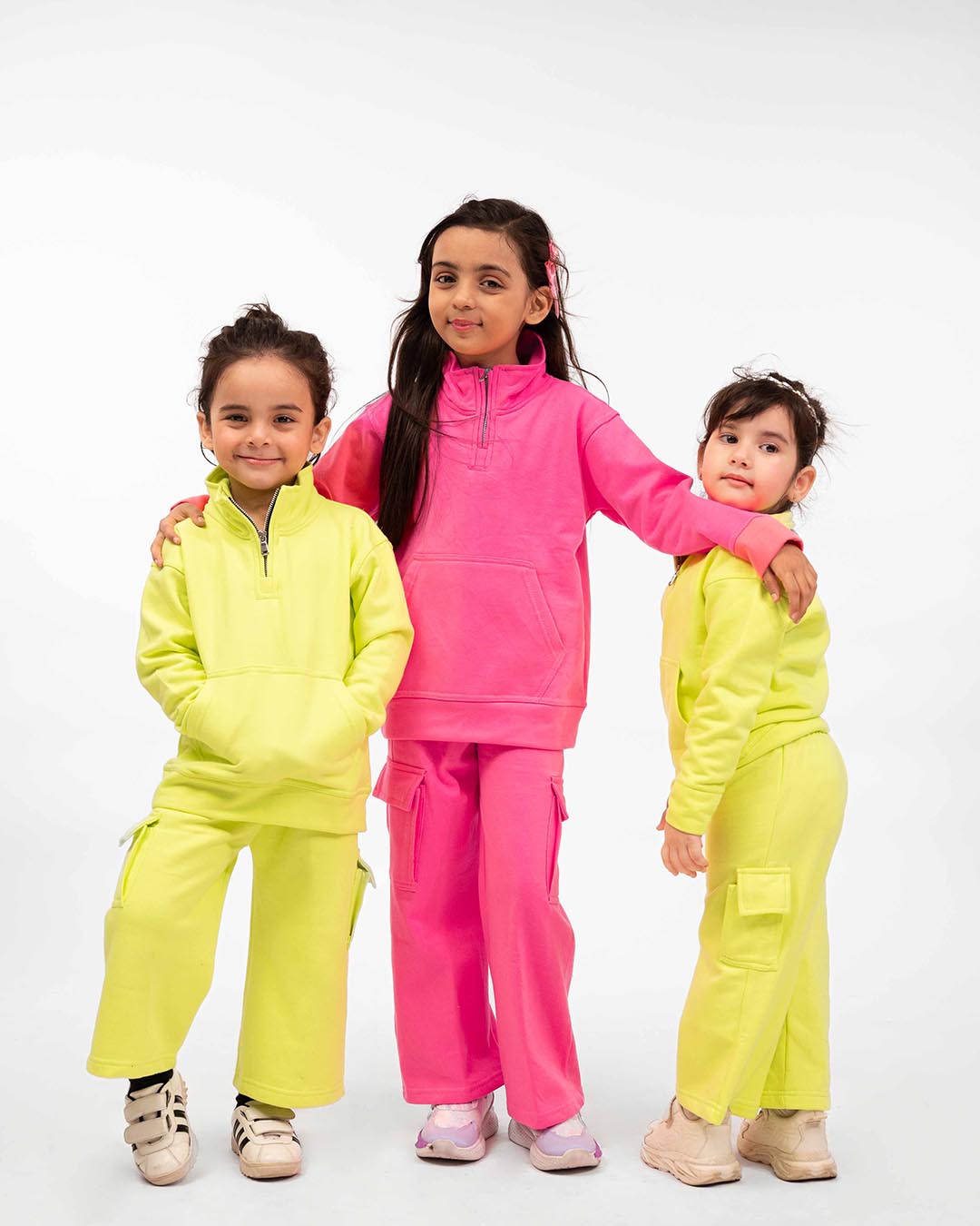 Kids Hot Pink Fleece Cargo Tracksuit