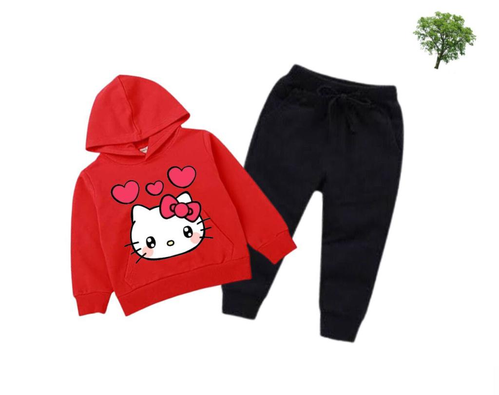 Kitty Printed Kids Hoodie Set