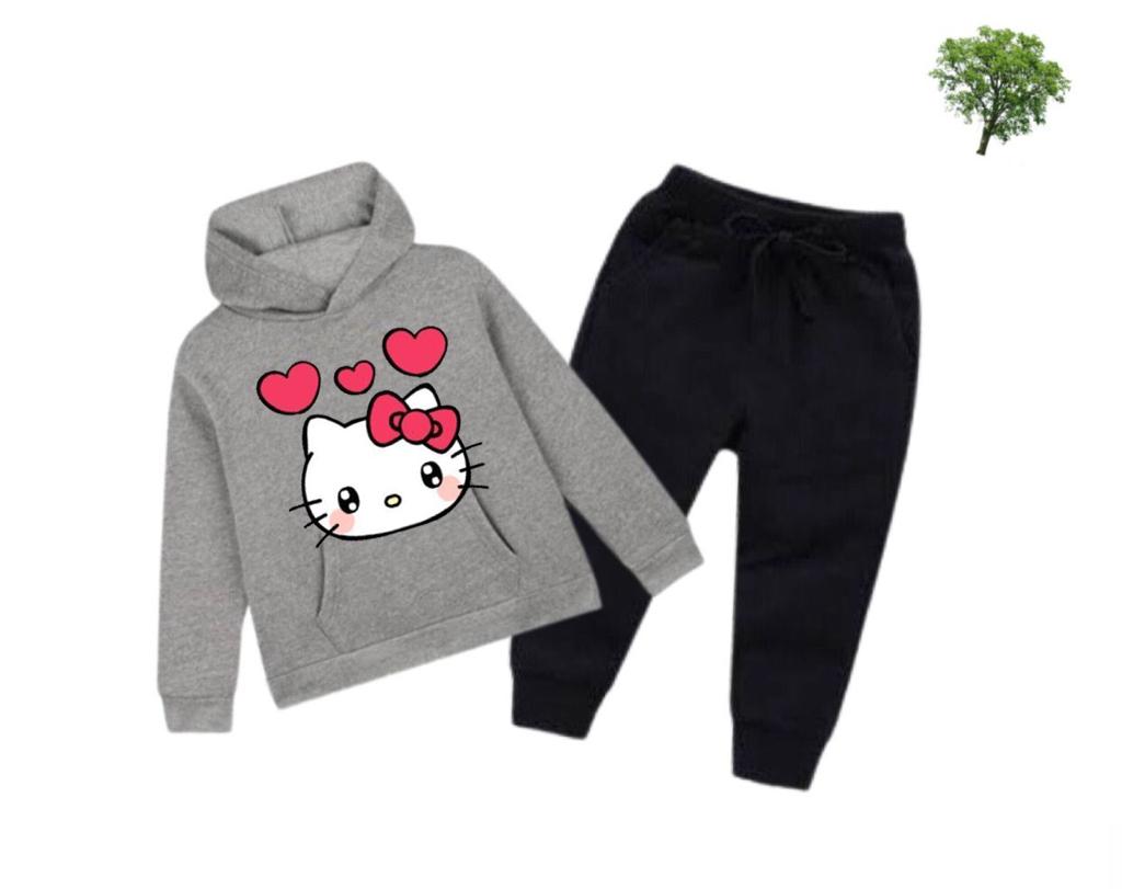 Kitty Printed Kids Hoodie Set