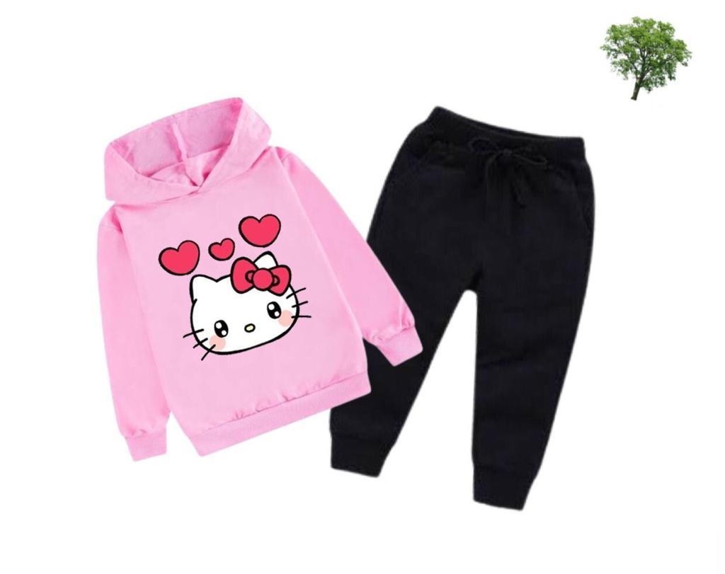 Kitty Printed Kids Hoodie Set