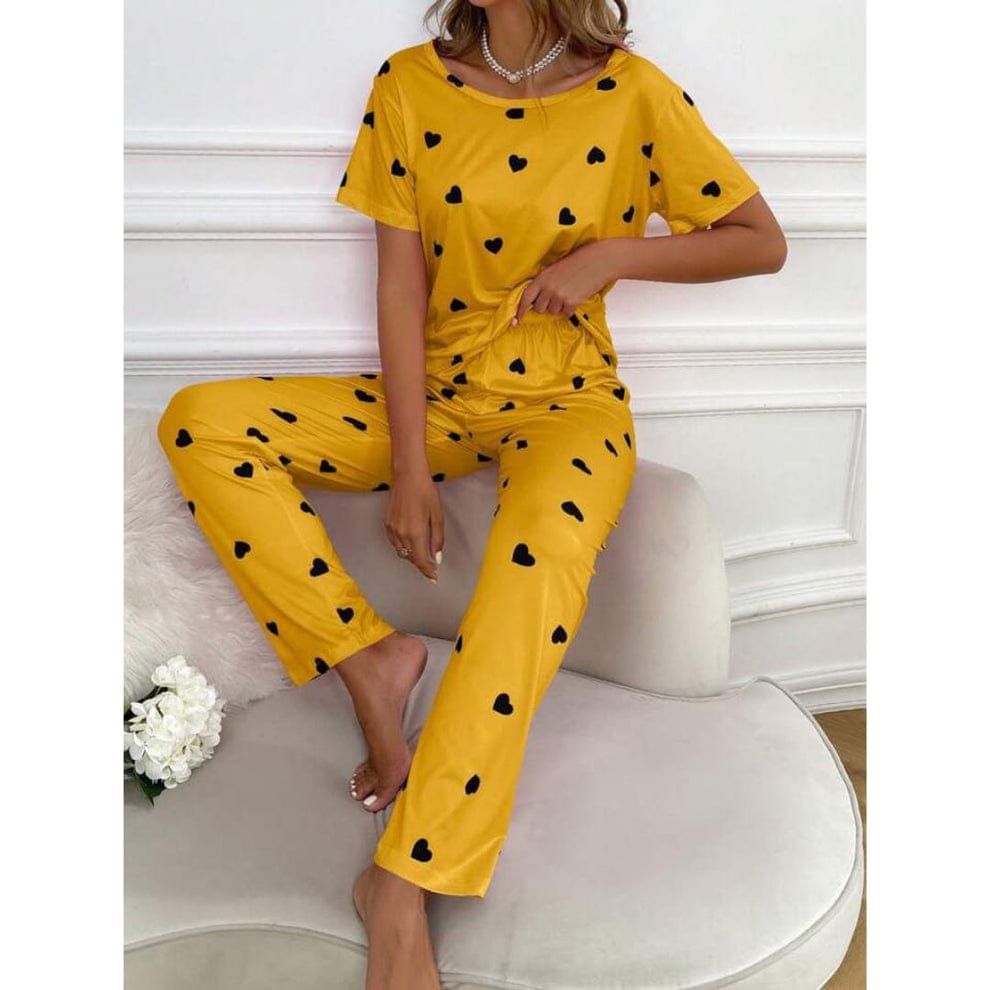 Yellow Heart Printed PJ Set Suit