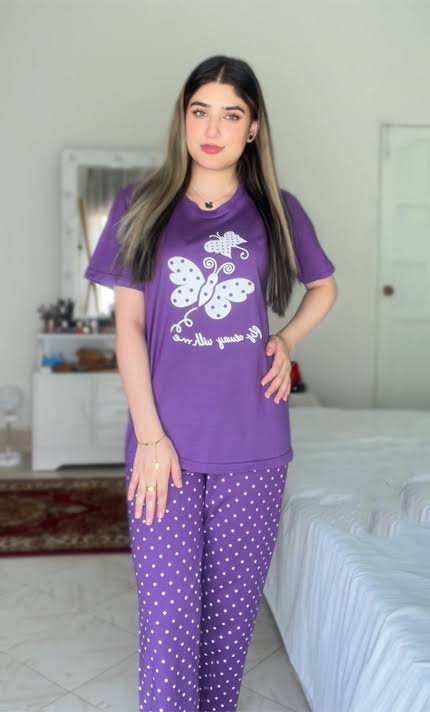 Purple White Butterfly Printed PJ Dress