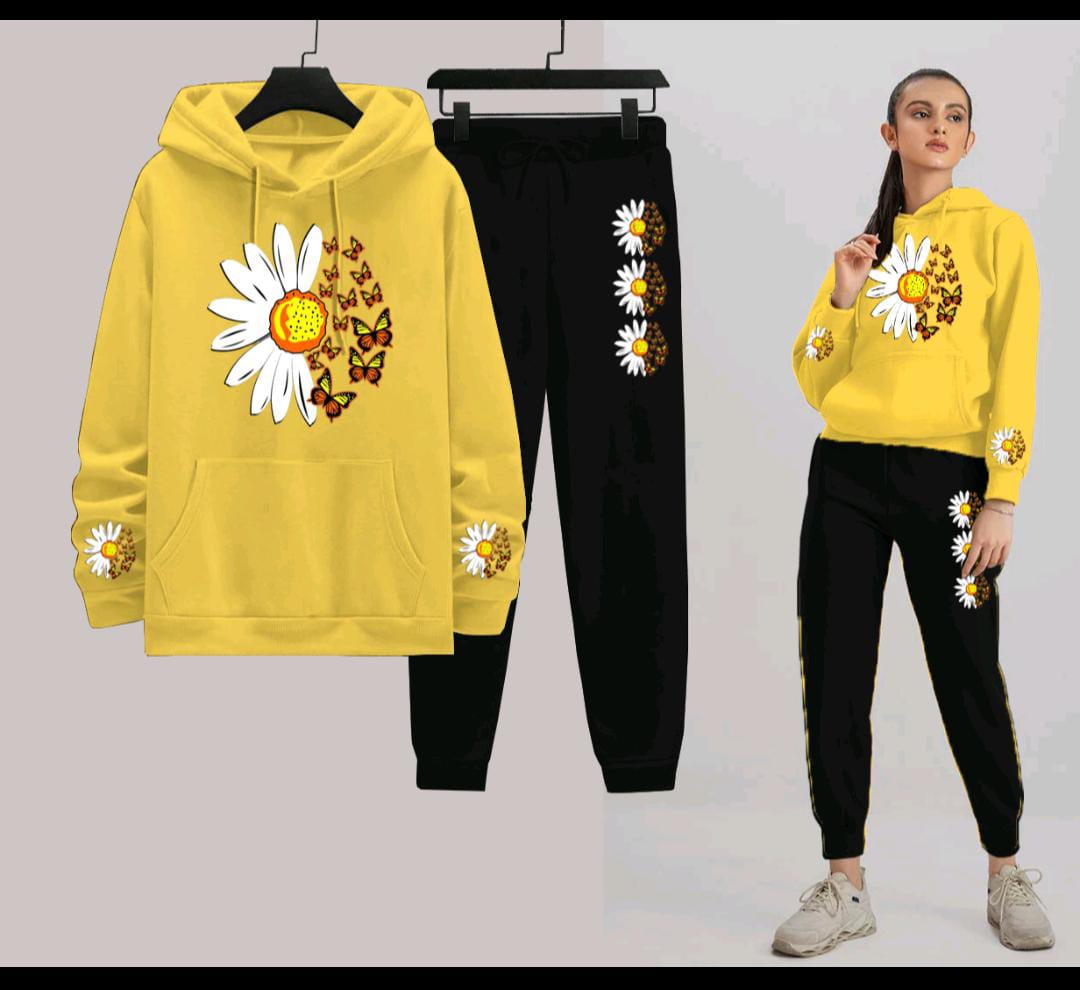 Daisy Flower Printed Women Hoodie Set