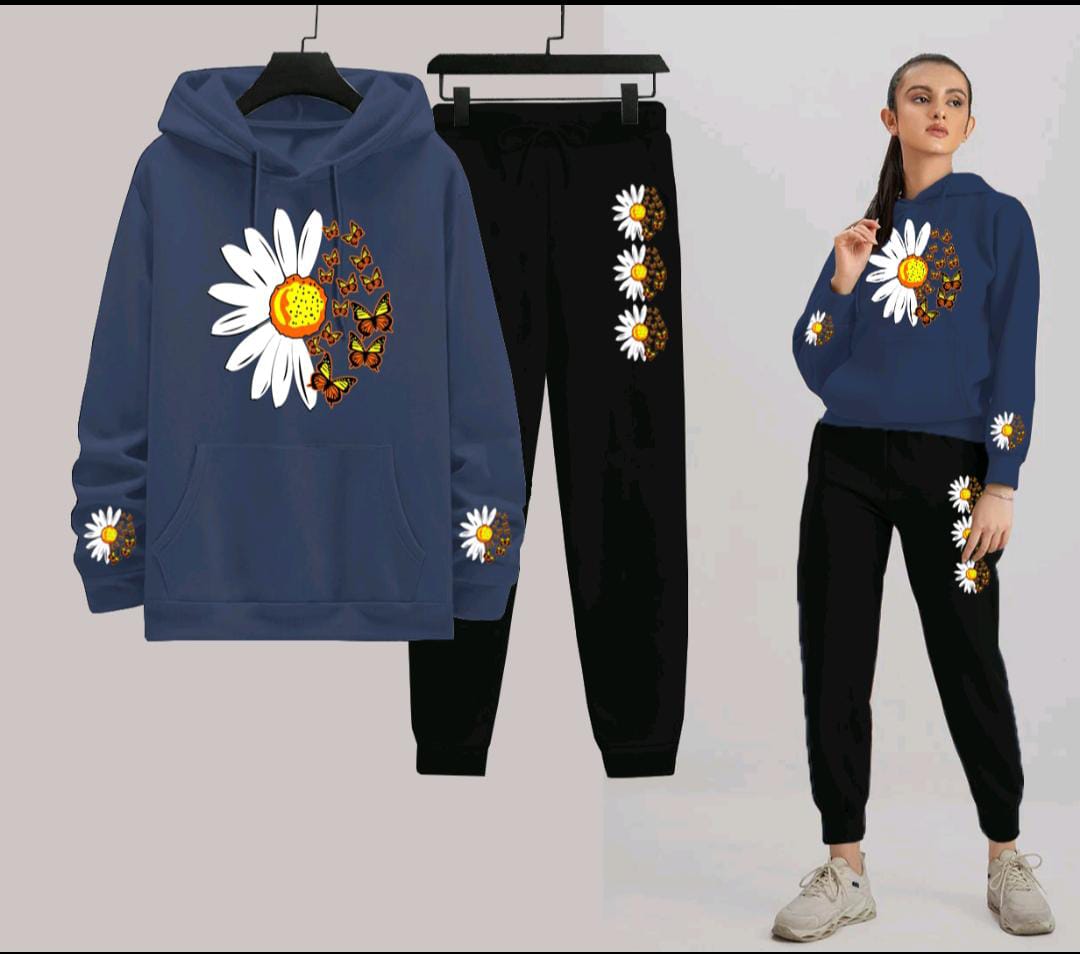 Daisy Flower Printed Women Hoodie Set