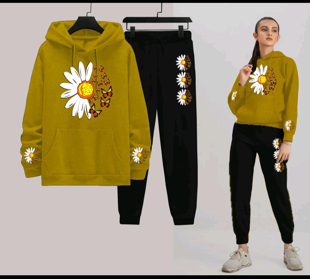 Daisy Flower Printed Women Hoodie Set