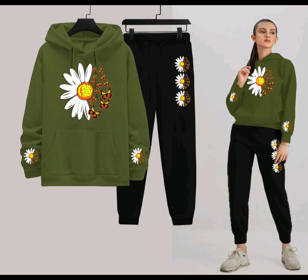 Daisy Flower Printed Women Hoodie Set