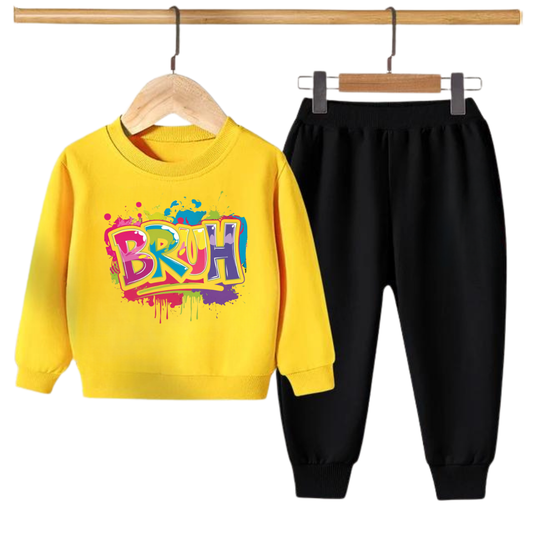 BRUH Graffiti Print Kids Sweatshirt & Jogger Set