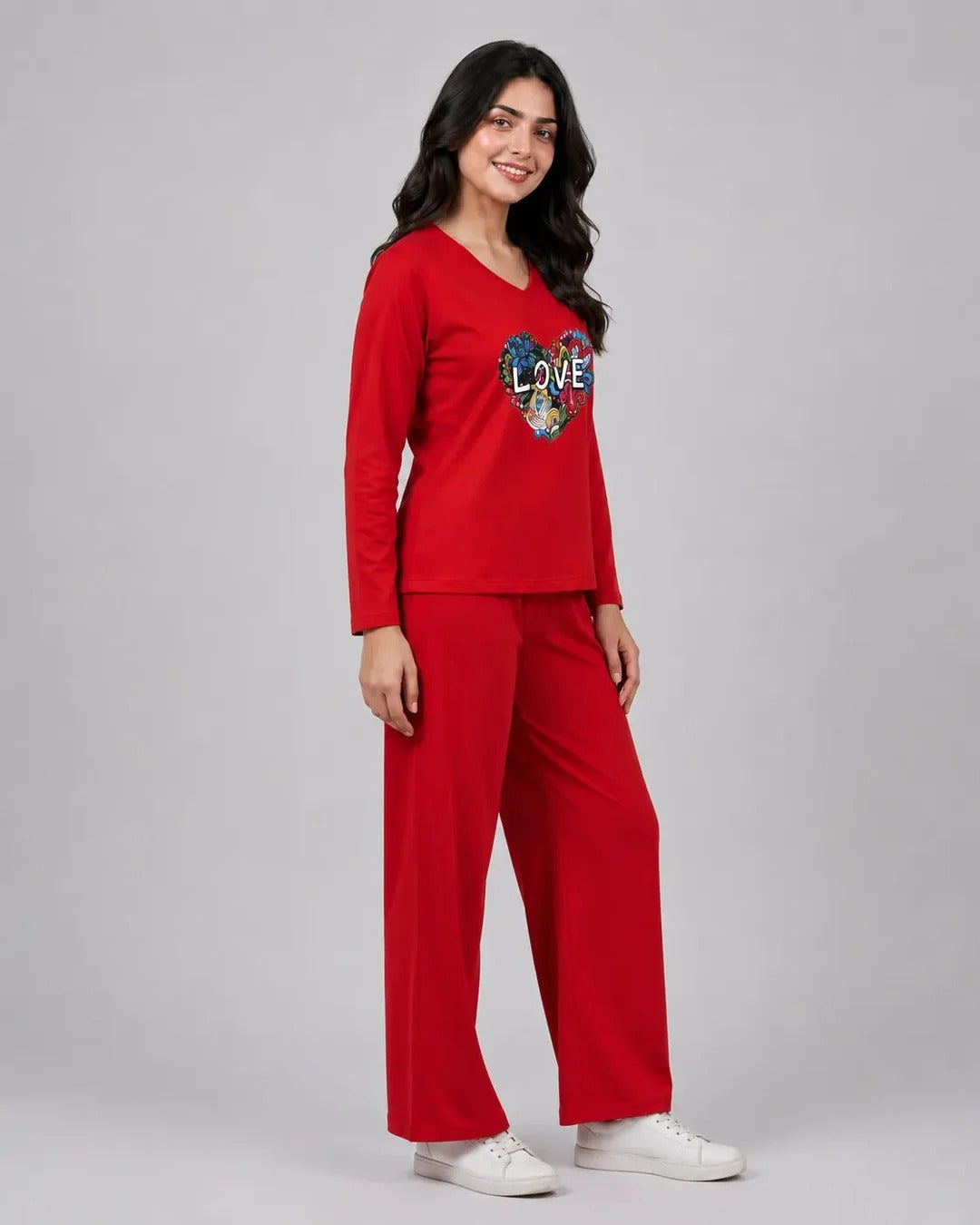 Women V-Neck Lounge Wear | Love Color - Red – iorder.pk