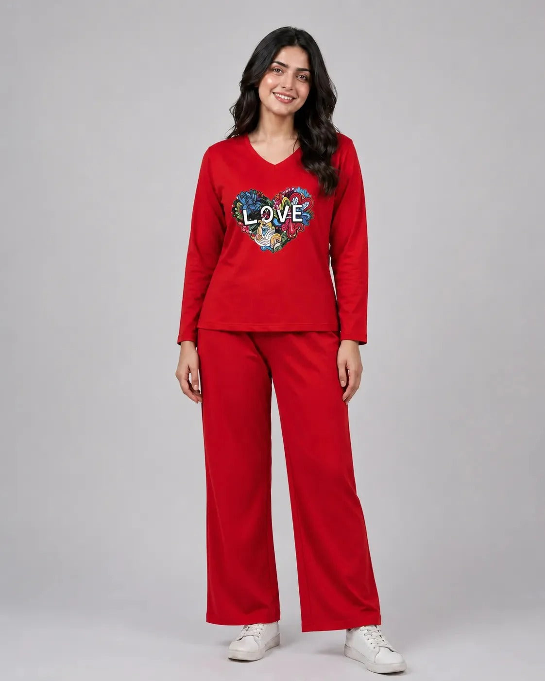 Women V-Neck Lounge Wear | Love Color - Red – iorder.pk