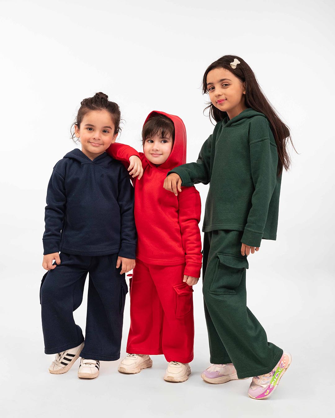 Kids Premium Navy Fleece Cargo Hoodie & Wide-Leg Winter Co-Ord Set