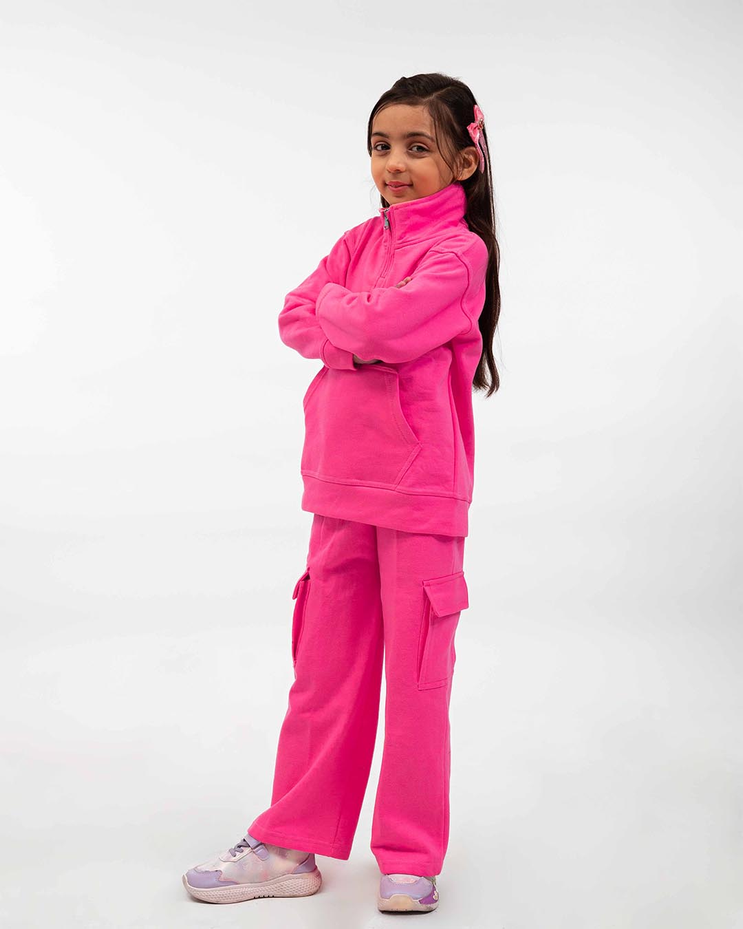 Kids Hot Pink Fleece Cargo Tracksuit