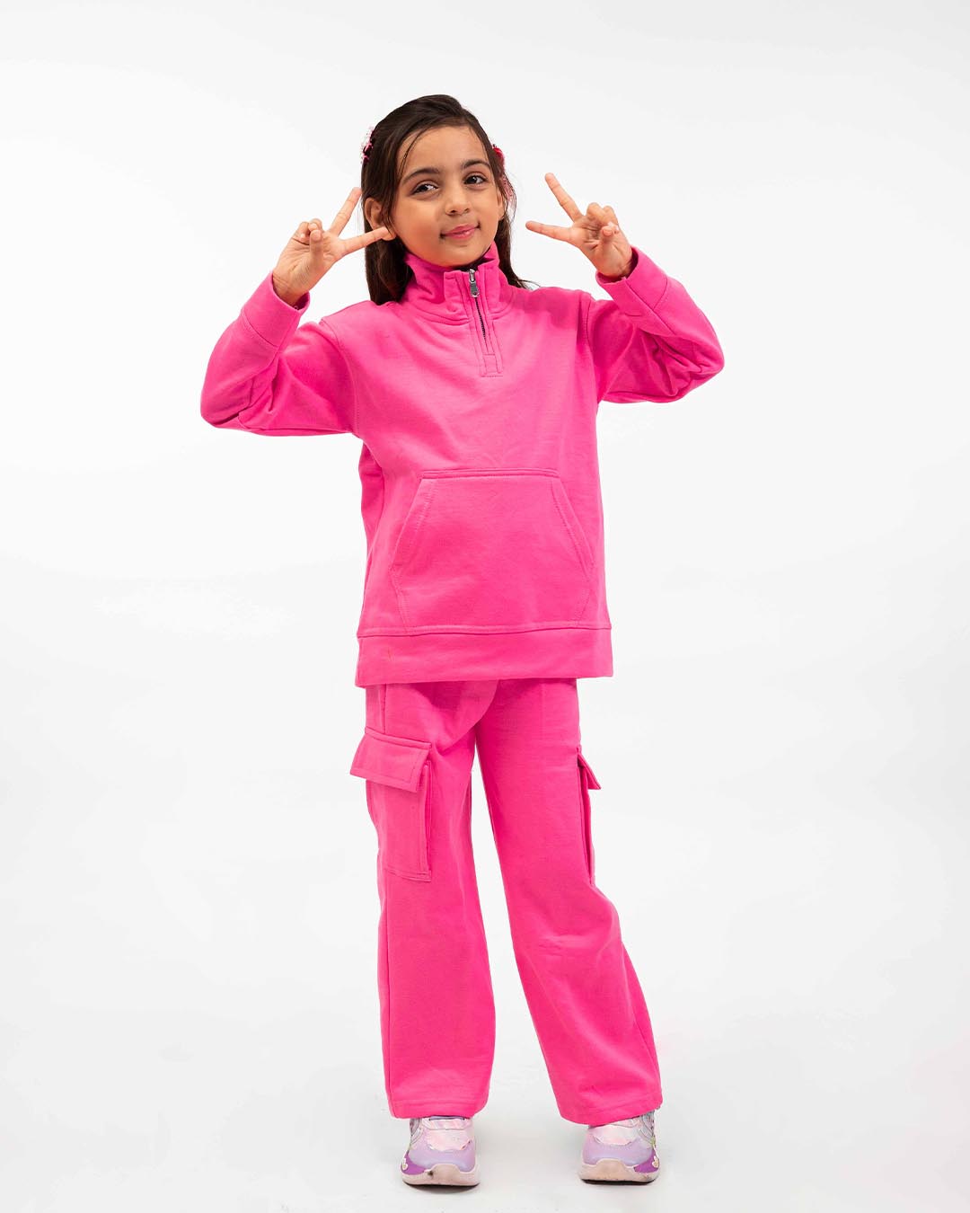 Kids Hot Pink Fleece Cargo Tracksuit